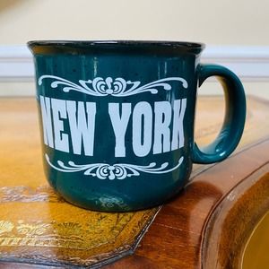 NEW YORK Oversized Ceramic Emblazoned Green 12 ounce Retro Look Coffee Cup Mug